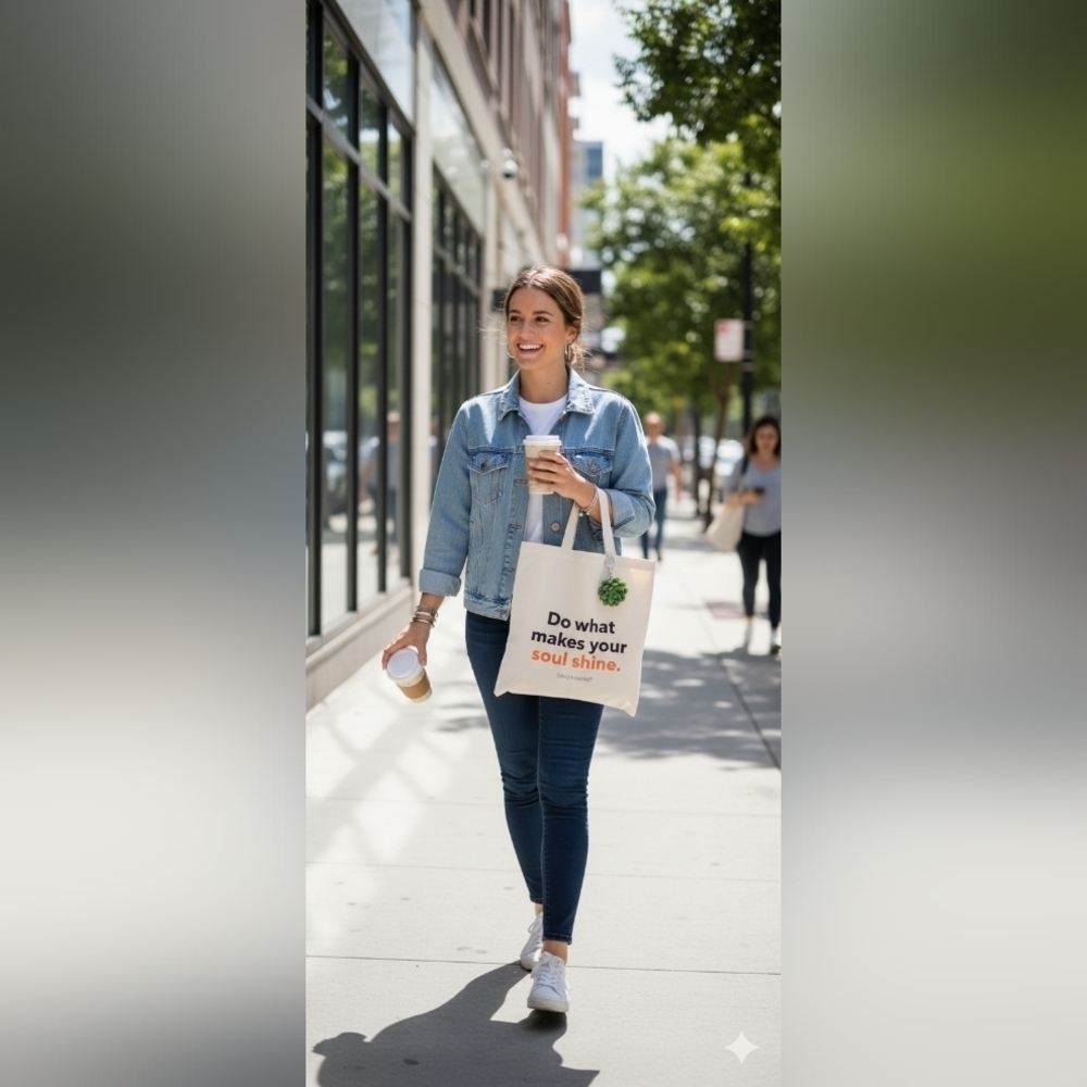 Shapermint White Shopping Canvas Tote Bag with Black and Orange Text (New)